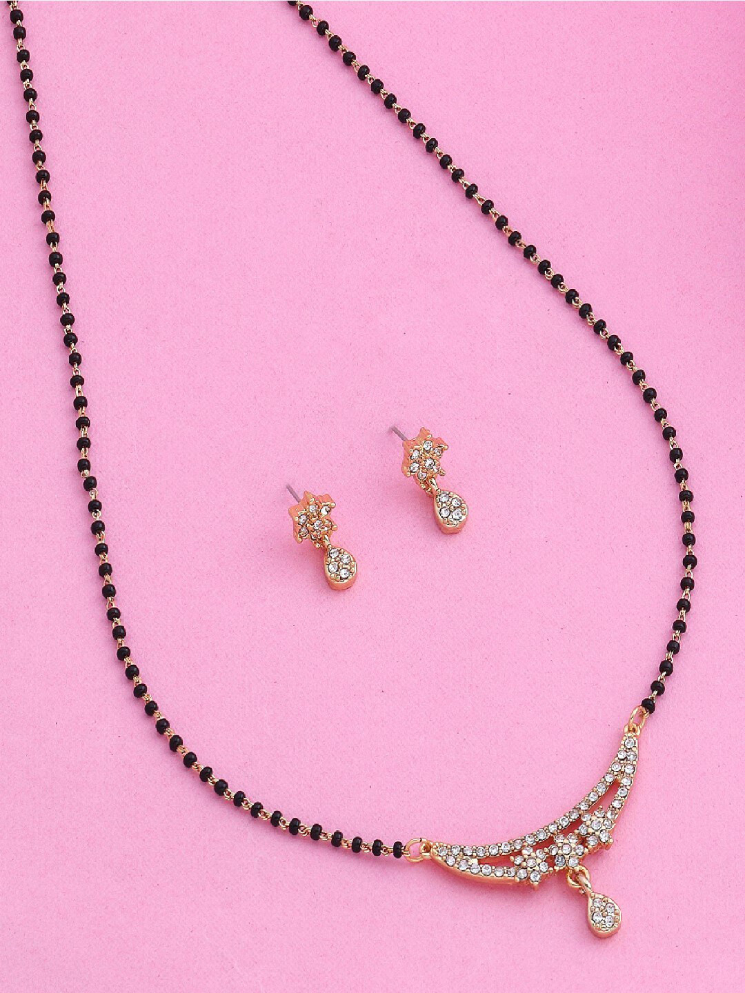 Estele Gold-Plated Three Star Mangalsutra & Earrings Set