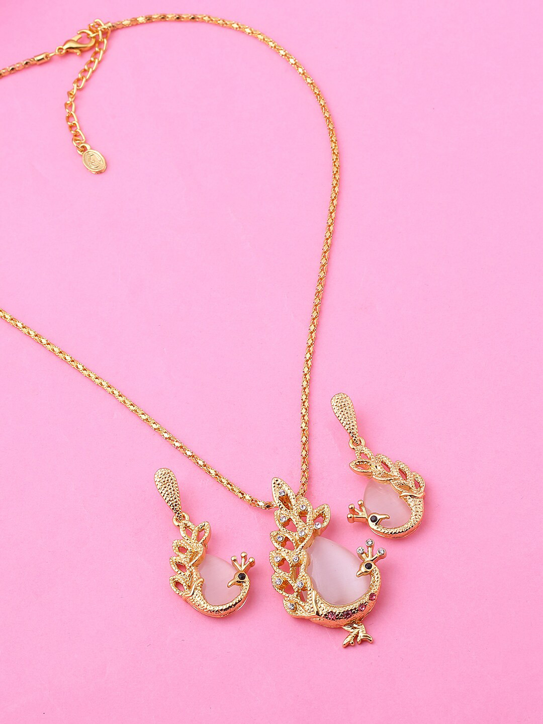 Estele Gold Plated Peacock Designer with Crystals Jewellery Set