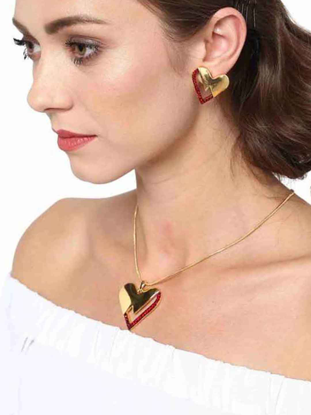 Estele Gold Plated Heart Shaped with Crystals Jewellery Set