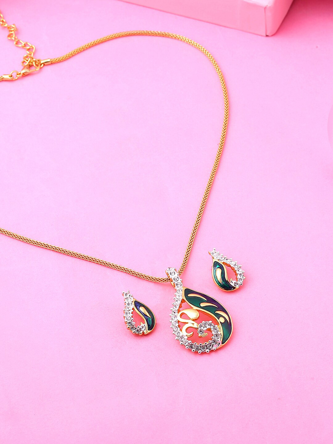 Estele Gold Plated Dew-Drop Shaped with Crystals Jewellery Set