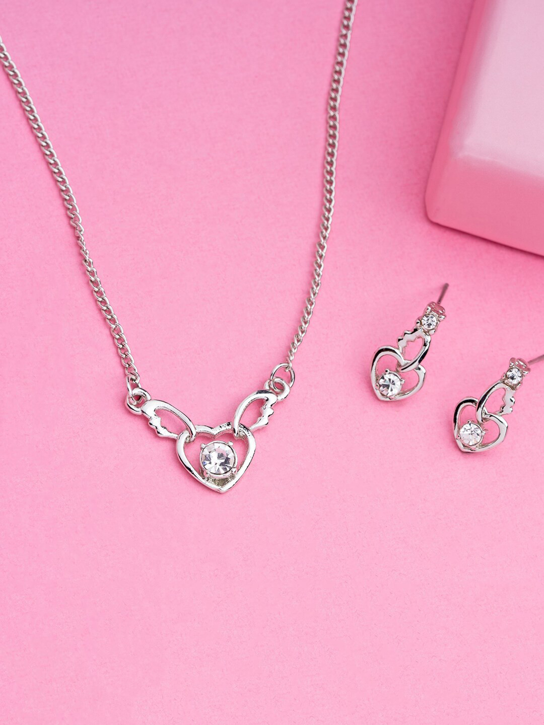 Estele Rhodium Plated Heart with Wings Shaped Pendant Set with Crystals for Women