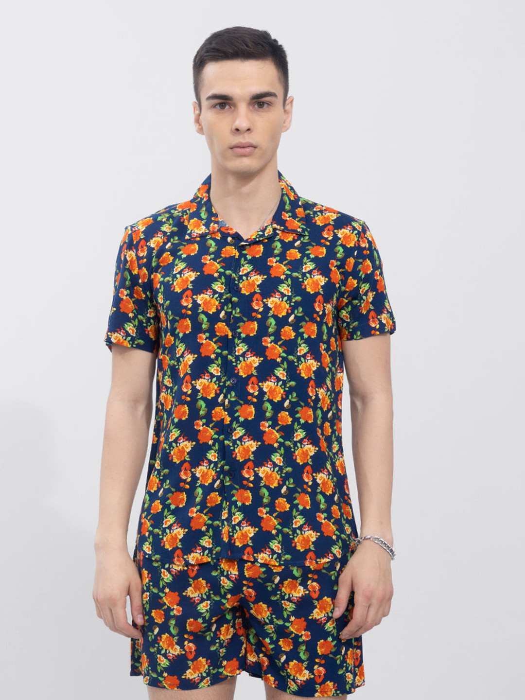 Snitch Men Palm Printed Shirt with Shorts