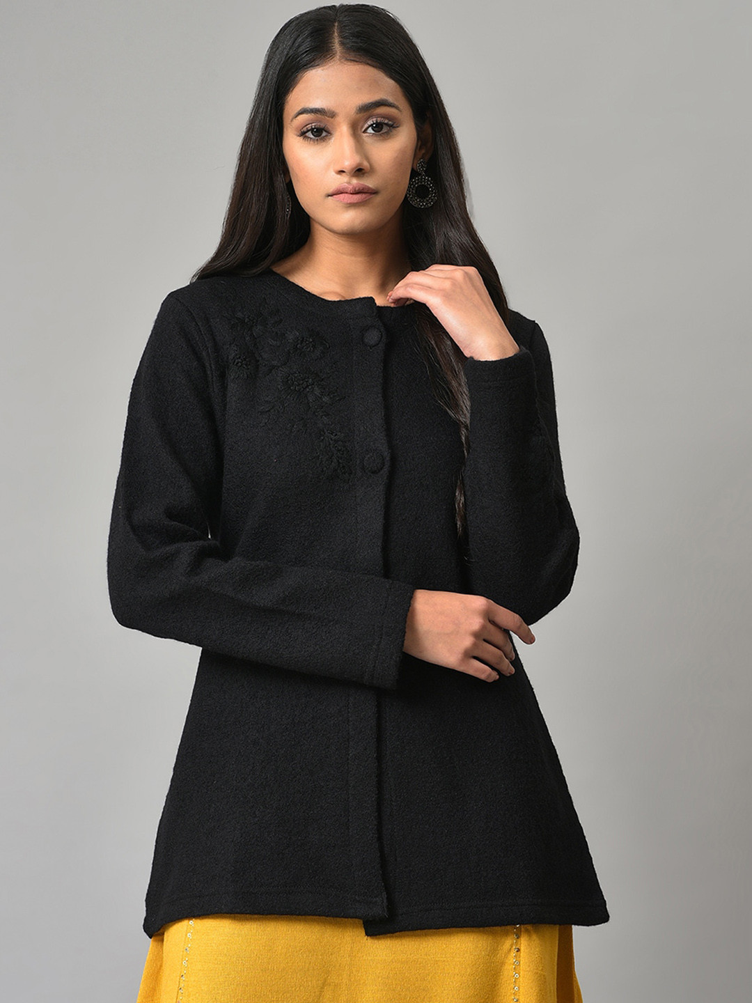 W Embroidered Wool Longline Overcoat