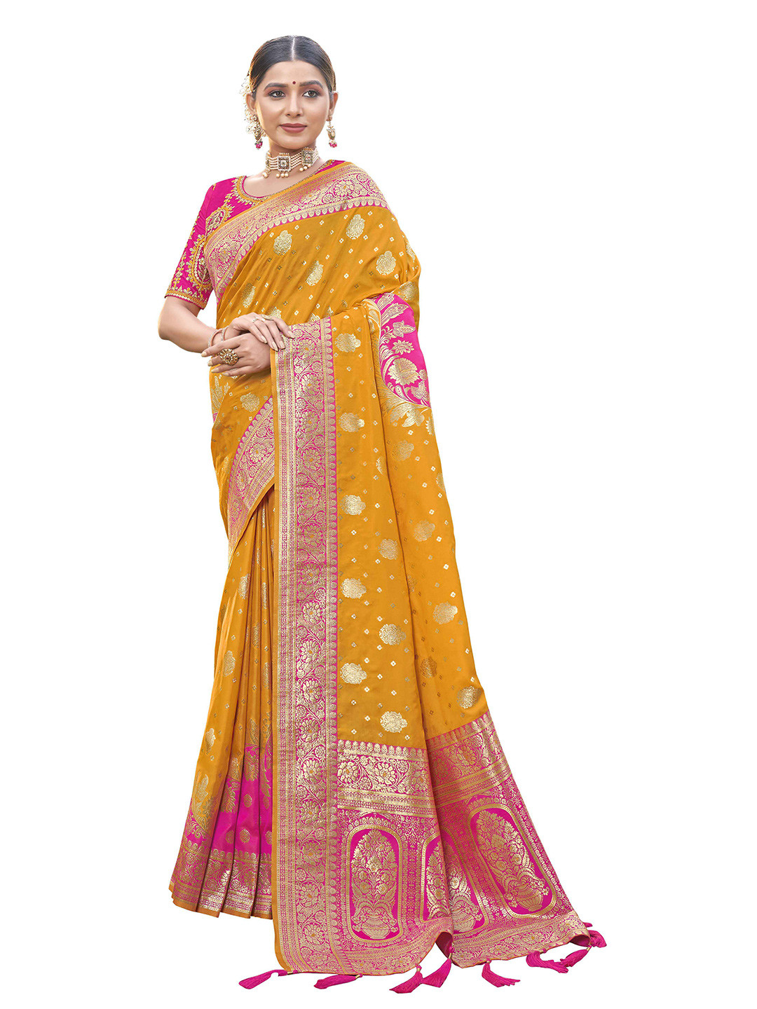 MANOHARI Ethnic Motifs Silk Blend Banarasi Saree