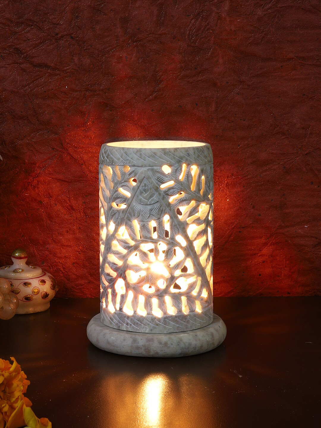 Aapno Rajasthan White Textured Soapstone Tea-Light Candle Holder