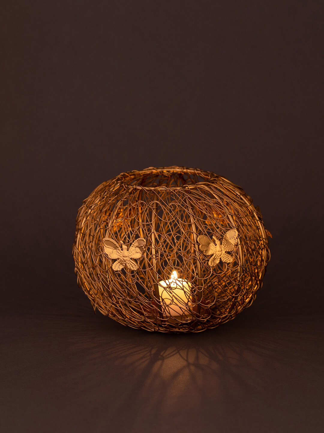 Aapno Rajasthan Brass Textured Tea Light Holder