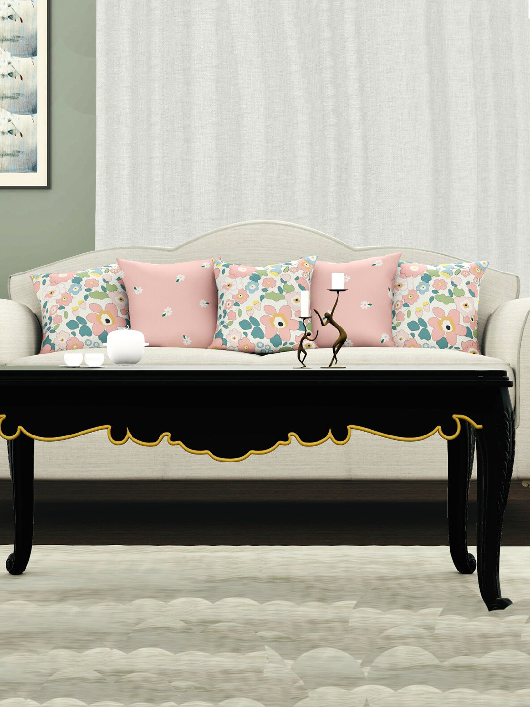 CHHAVI INDIA 5 Pcs Pink & White Floral Printed Square Cushion Covers