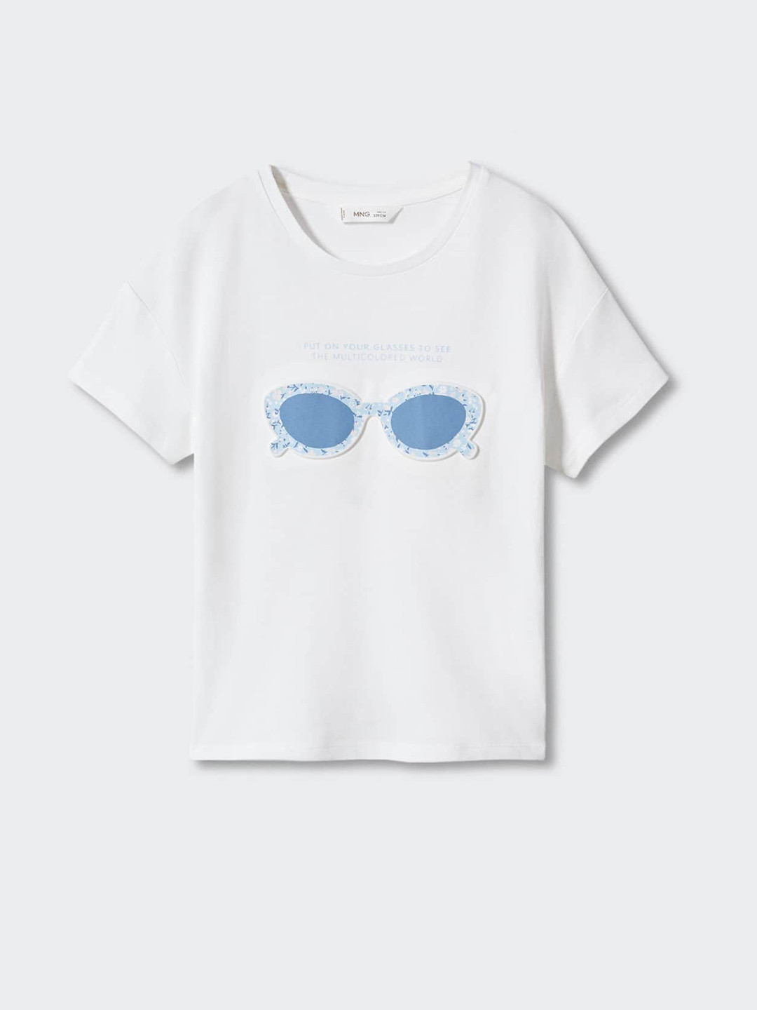 Mango Kids Girls Embossed Printed Drop-Shoulder Sleeves Pure Cotton T-shirt