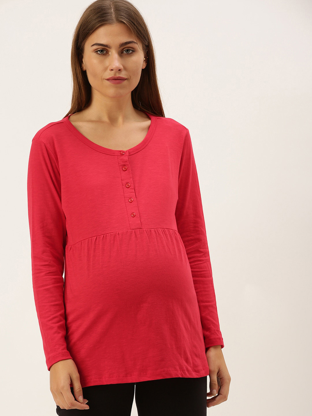 Nejo Round Neck Long Sleeves Maternity Pure Cotton Top