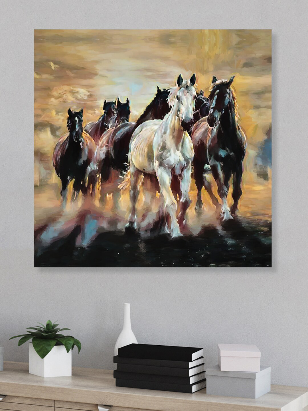 RANDOM Running Horses Canvas Wall Square Paintings Wall Art - 24x24In