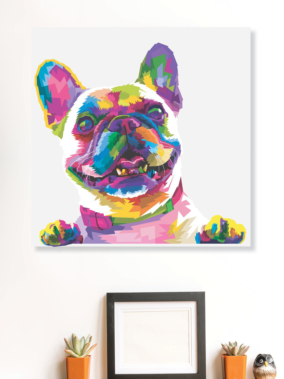 RANDOM White & Blue French Bull dog Painting Canvas Wall Art