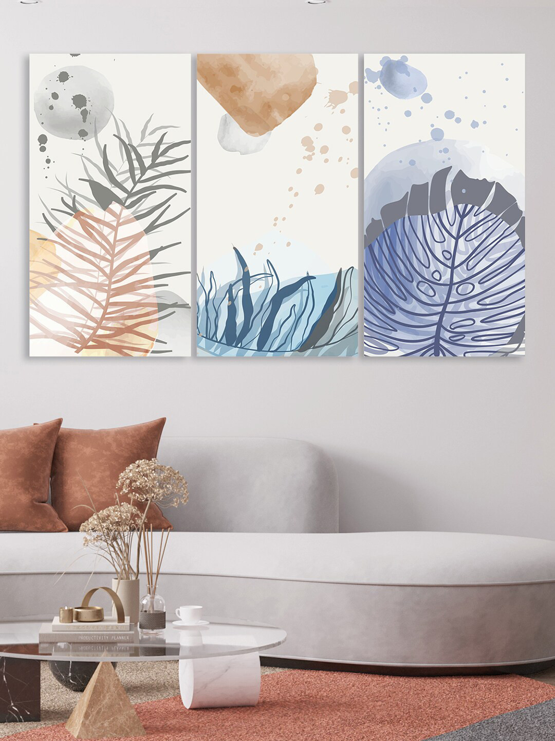 RANDOM Beige & Cream 3 Pcs Foliage leaves Painting Canvas Wall Art