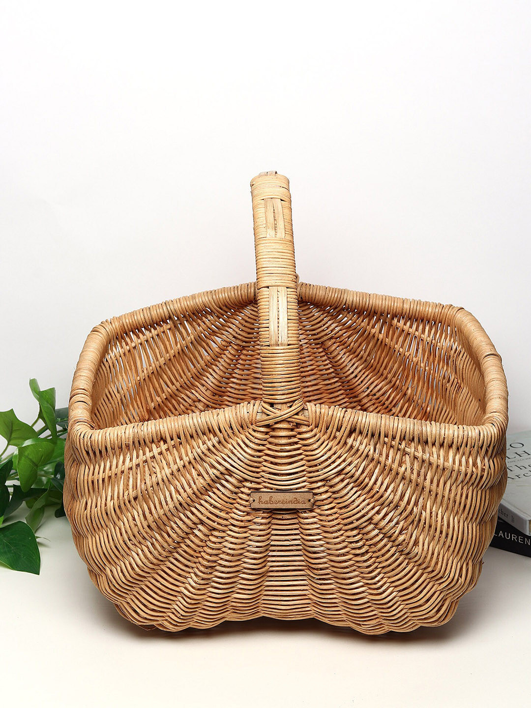 HABERE INDIA Wicker Brown Woven Design Storage Basket