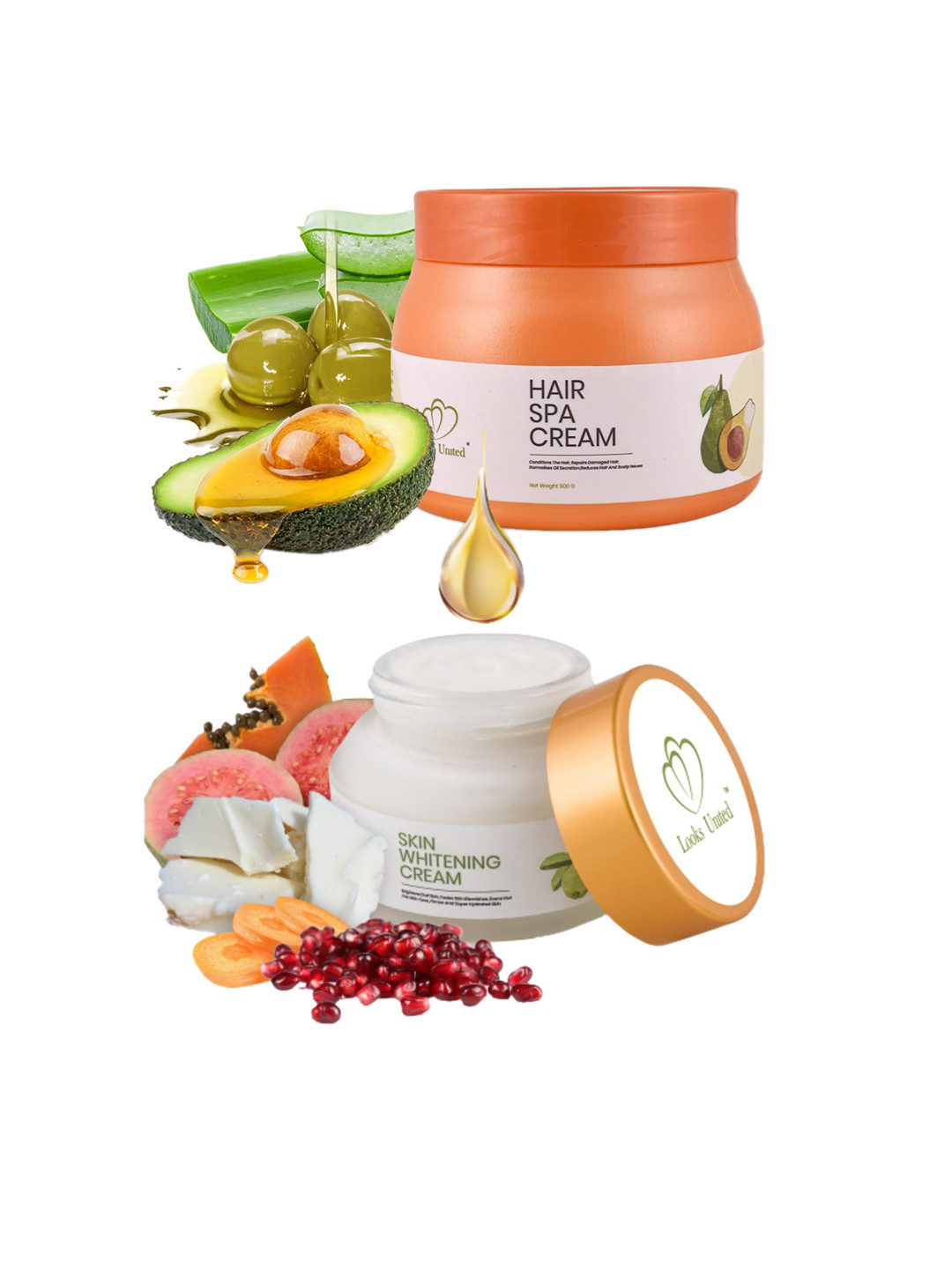 Looks United Pack Of 2 Hair Spa Cream-500 gm & Skin Whitening Cream-50 gm