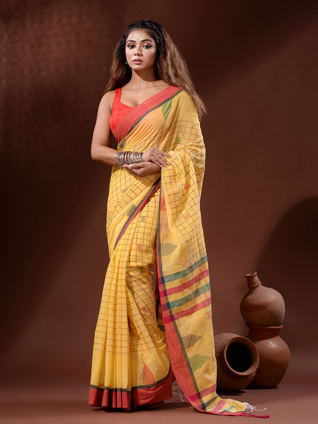 Charukriti Checked Pure Cotton Saree