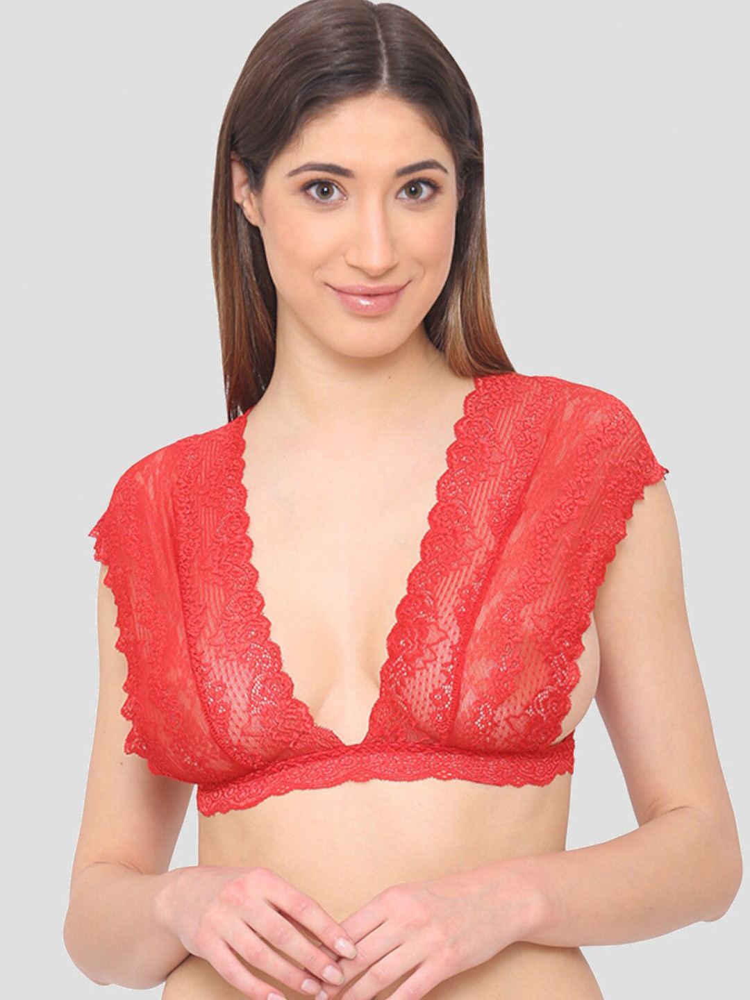 N-Gal Non-Padded Floral Lace Anti-Odour Bralette Bra NRBR05-Red