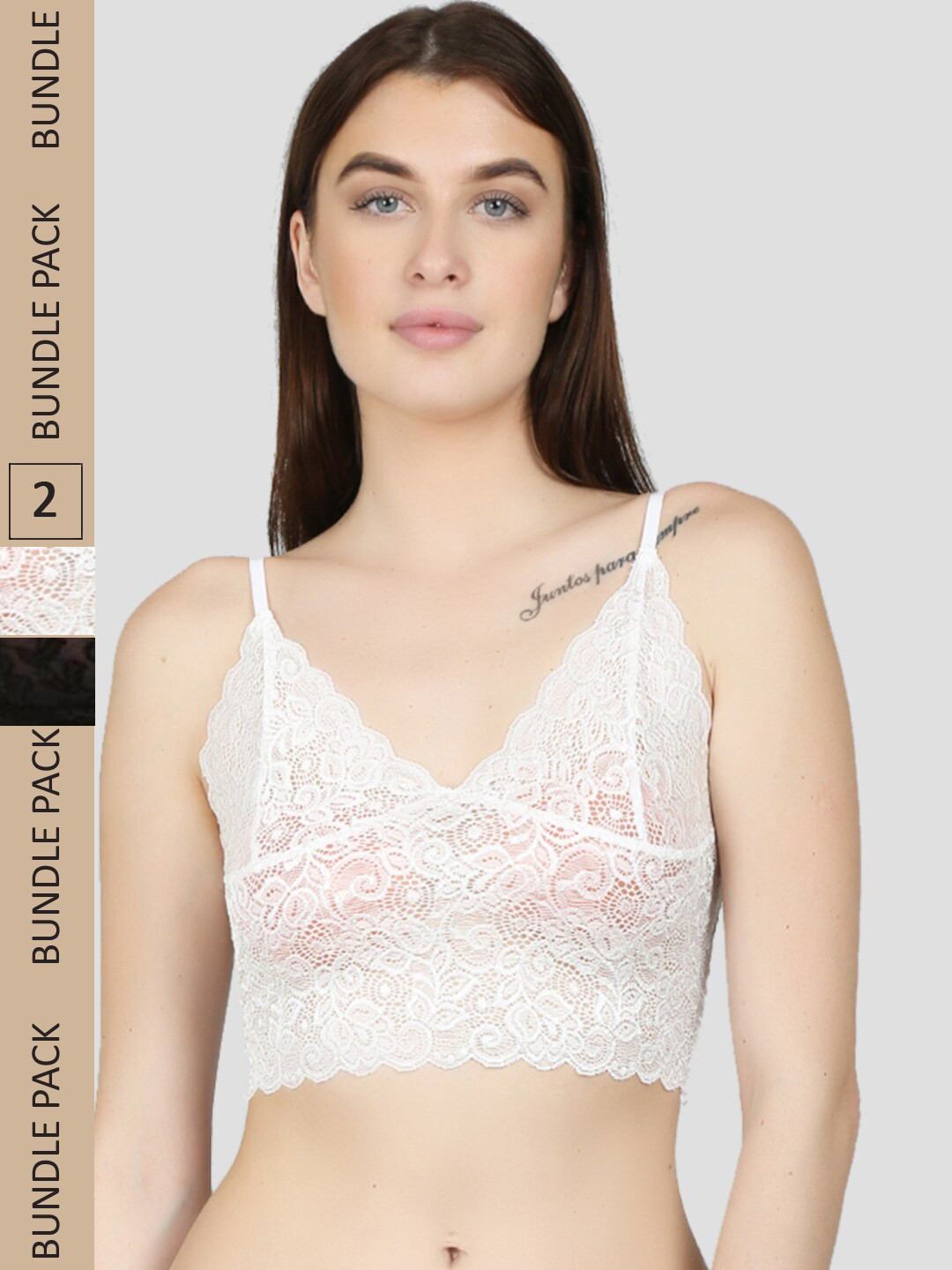 N-Gal Pack Of 2 Floral Lace Anti-Odour Bralette Bra NLBR18-Black-White