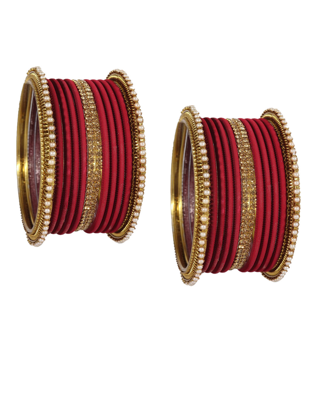 NMII 24 Pieces Pearl-Studded & Beaded Meenakari Bangles