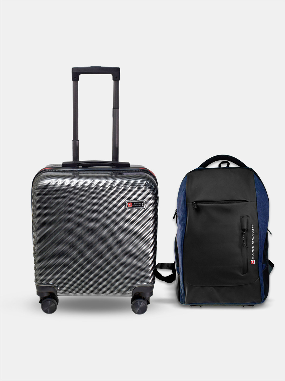 SWISS MILITARY 2-Pcs Textured Hard-Sided Overnighter Overnighter Trolley Bag & Laptop Backpack
