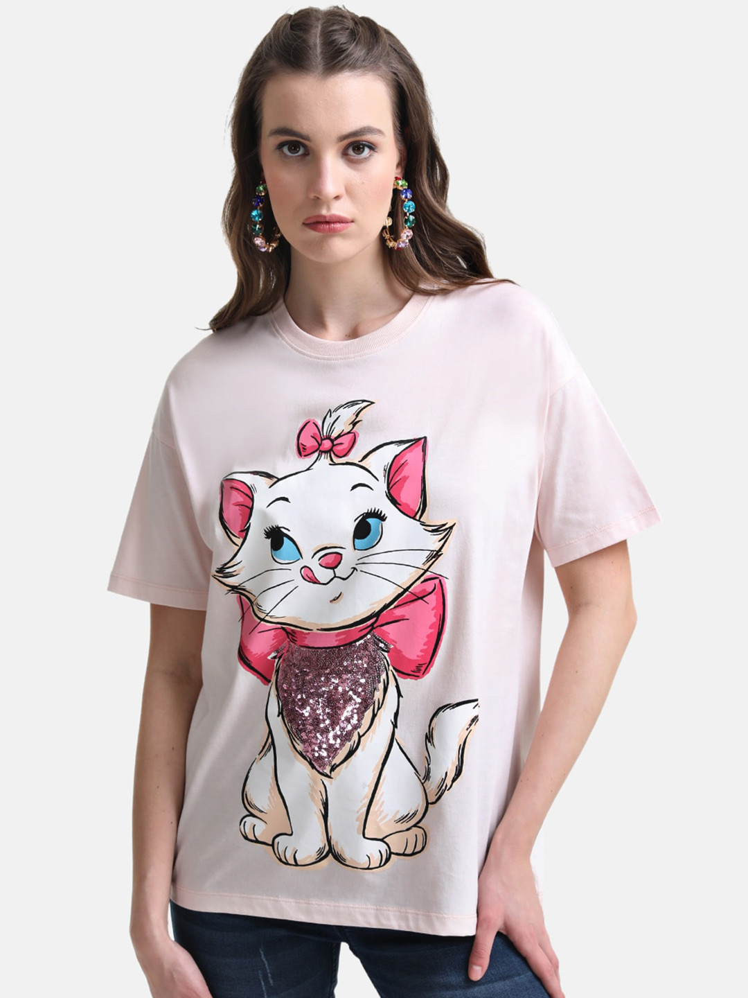 Kazo Women Printed Drop-Shoulder Sleeves Disney T-shirt