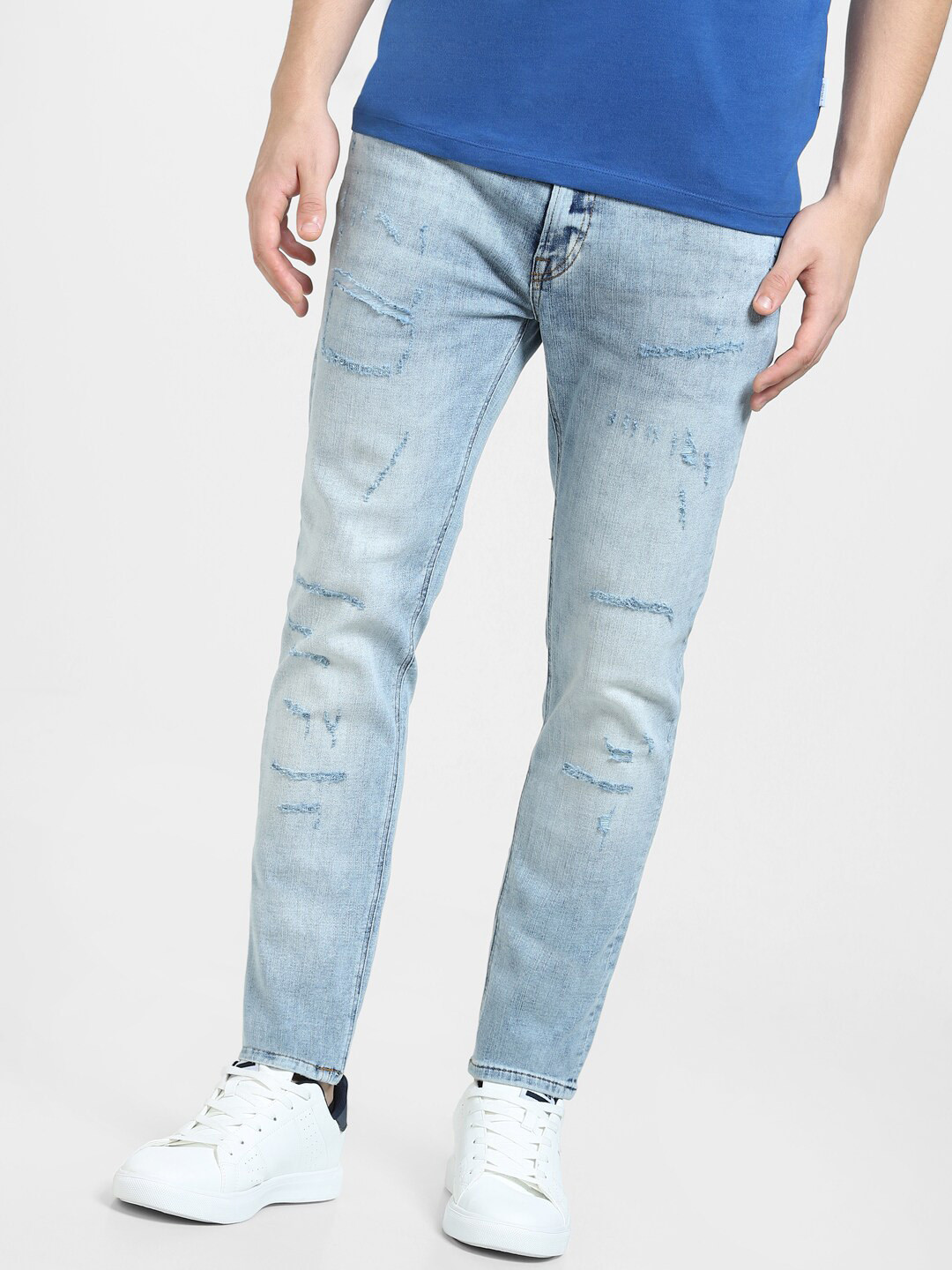 Jack & Jones Men Skinny Fit Low-Rise Mildly Distressed Heavy Fade Cotton Jeans
