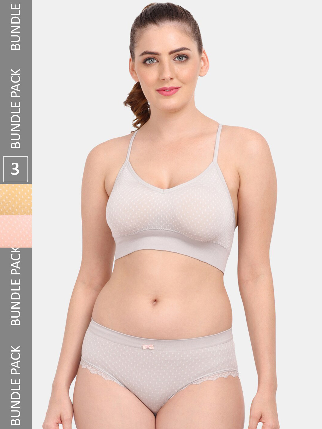 Amour Secret Pack Of 3 Lightly Padded Lingerie Set S3643_Lgry_Pch_Ylw