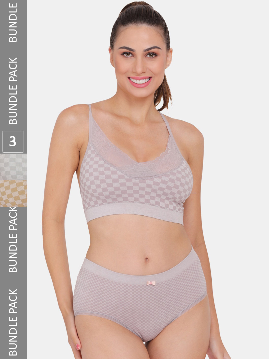 Amour Secret Pack of 3 Printed Lingerie Set S3644_Grn_Muv_Olv