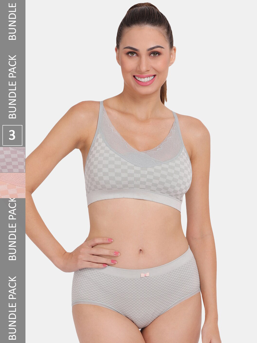 Amour Secret Pack of 3 Printed  Lingerie Set S3644_Grn_Muv_Pch