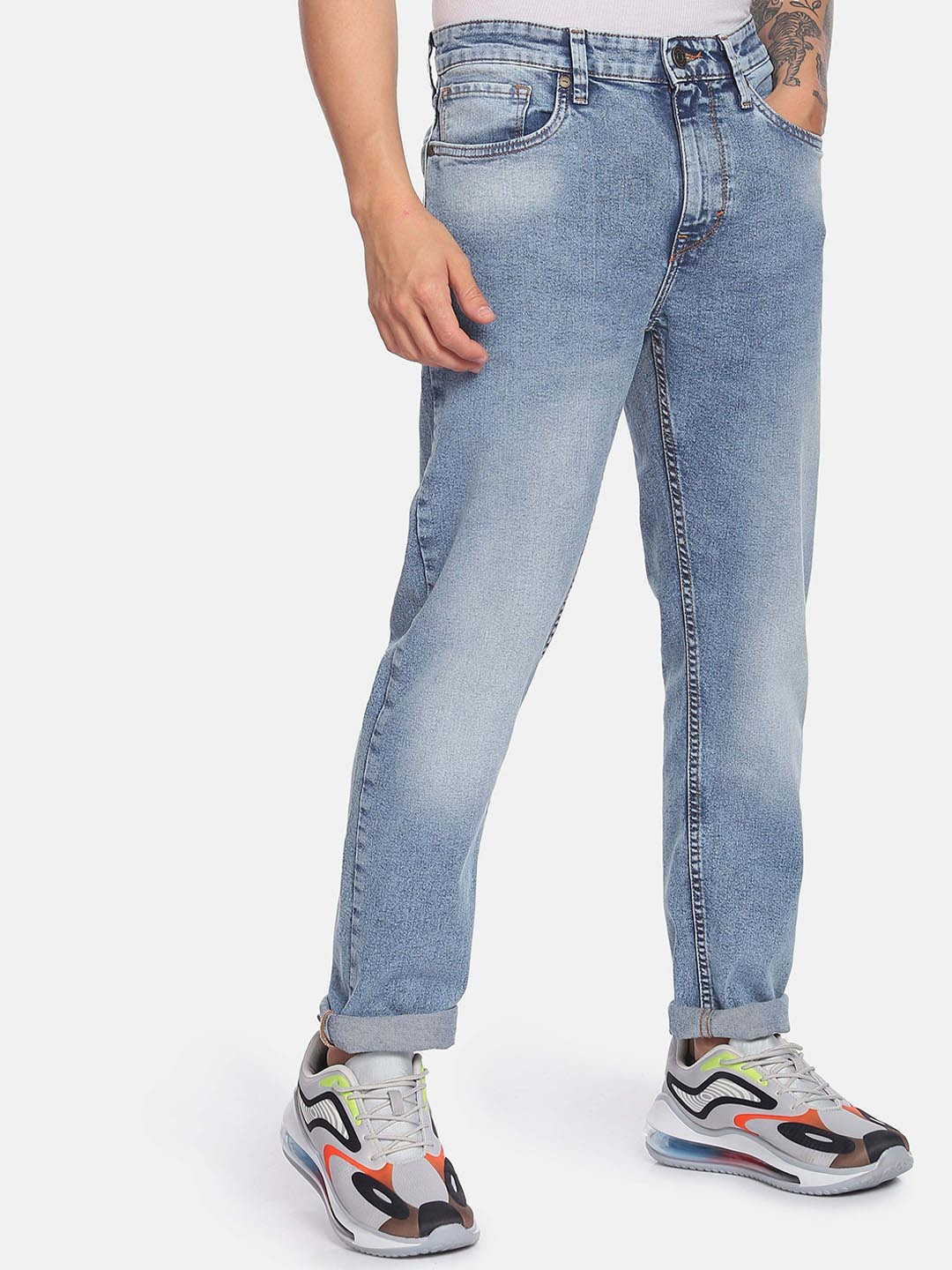 Flying Machine Stone Wash Slash Slim Tapered Jeans