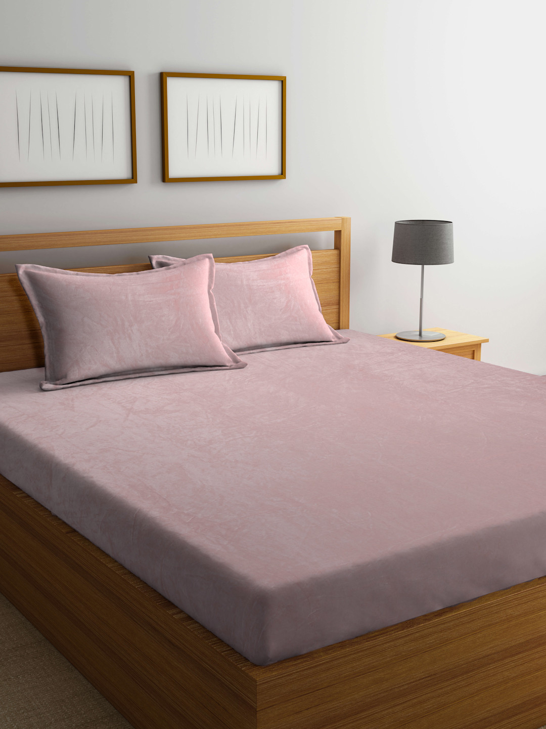 KLOTTHE Pink Wool 300 TC King Fine Bedsheet with 2 Pillow Covers-98 x 87 inches