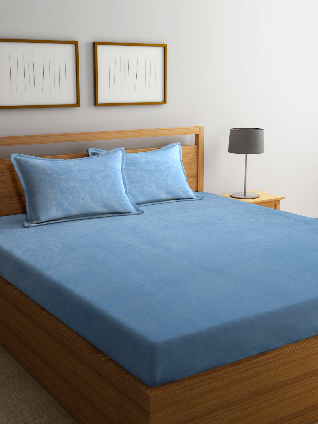 KLOTTHE Blue Wool 300 TC King Fine Bedsheet with 2 Pillow Covers-98 x 87 inches