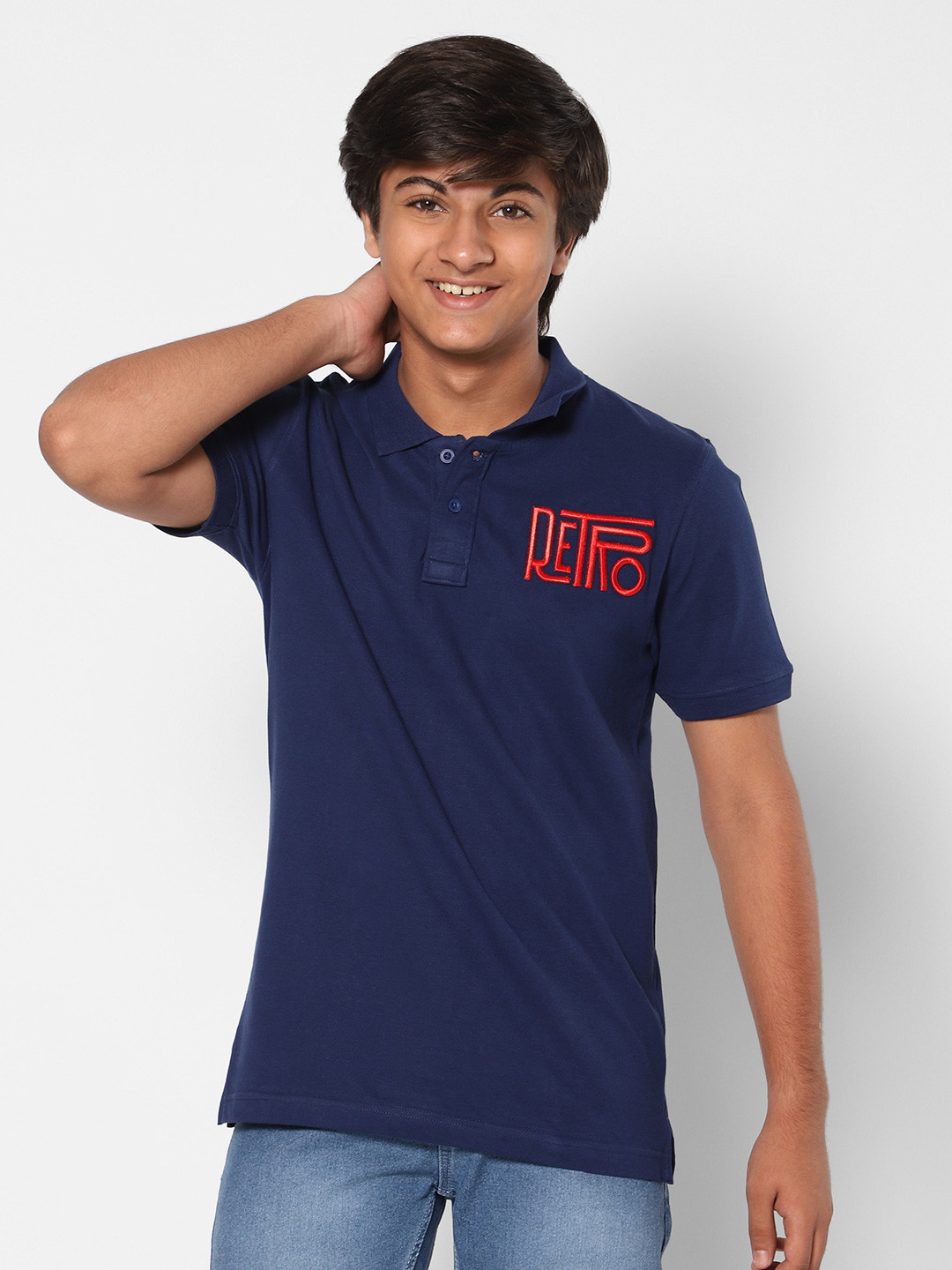 TeenTrums Boys Polo Collar Indigo Cotton T-shirt