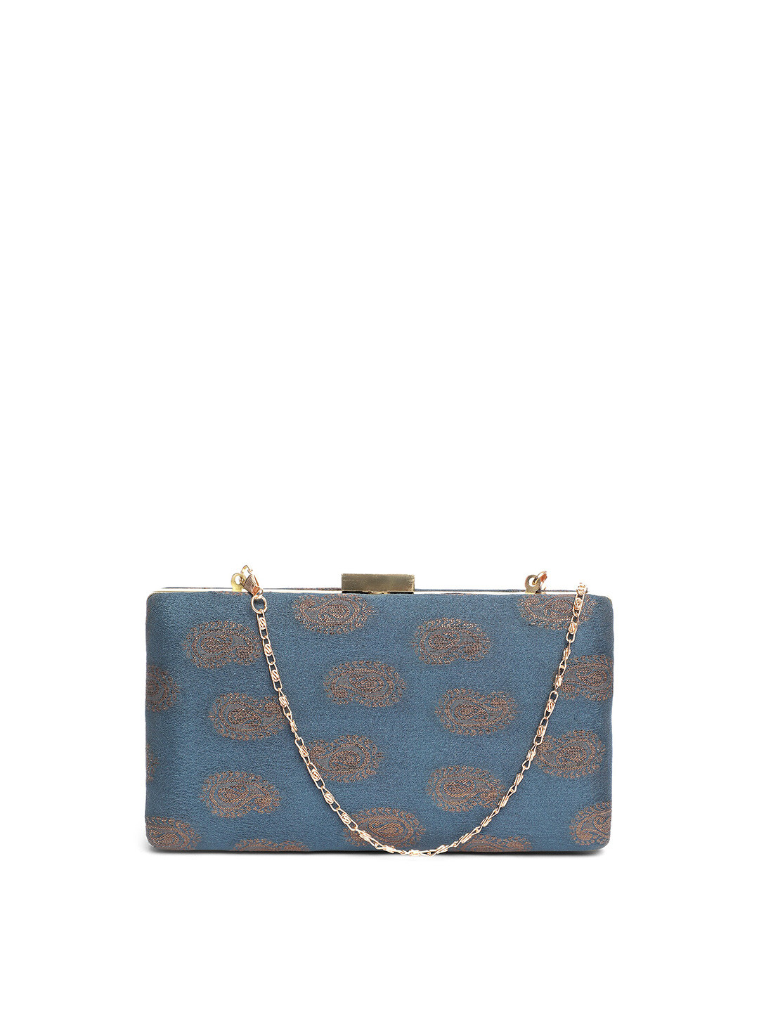 TRINK Ethnic Motif Self Design Box Clutch with Chain