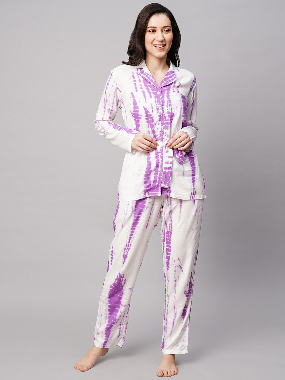 DRAPE IN VOGUE Women 2 Pieces Tie and Dye Printed Night suit