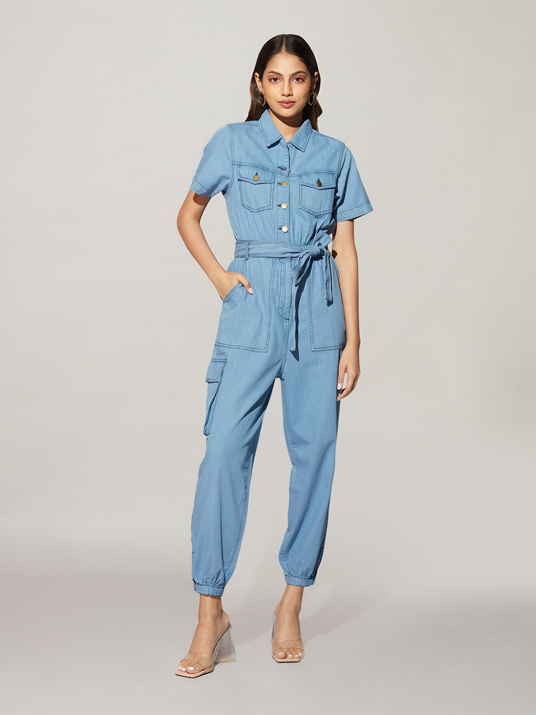 20Dresses Shirt Collar Pure Cotton Basic Jumpsuit