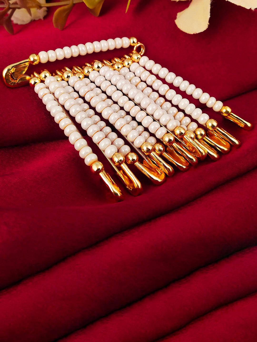 VAMA Maharashtrian Golden Safety Saree Pleats Pin Pearl Brooch