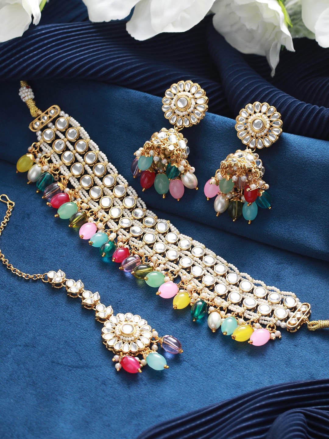 Jazz and Sizzle Gold-Plated Kundan & Bead Studded Jewellery Set