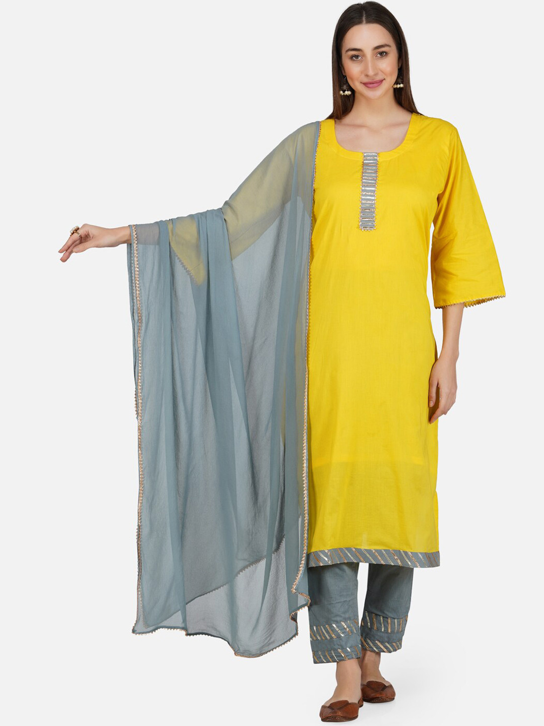 BCZ Style Gotta Patti Pure Cotton Kurta with Trousers & With Dupatta