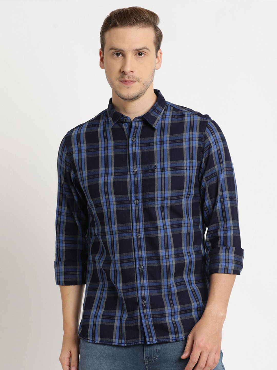 Indian Terrain Men Plus Size Chiseled Slim Fit Tartan Checks Pure Cotton Casual Shirt