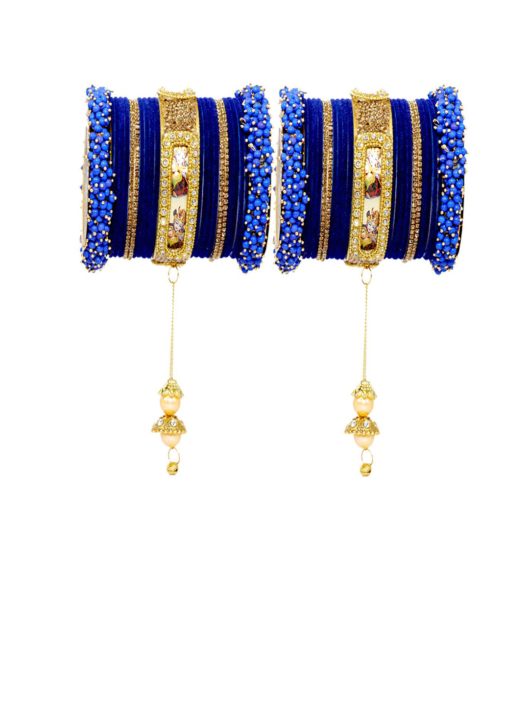 NMII Set Of 46 Stone-Studded & Pearl Detailed Bangles Set