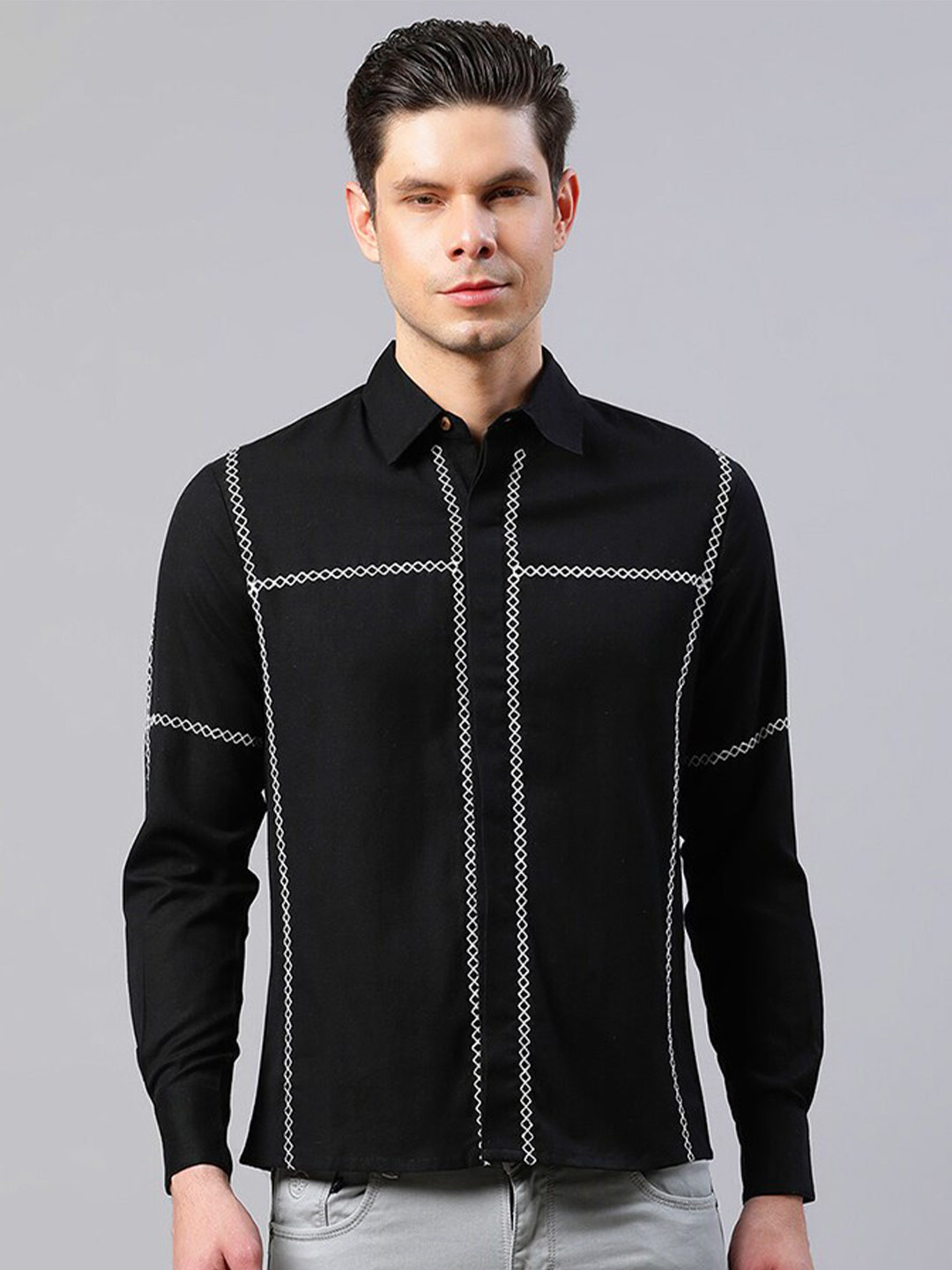 HOUSE OF S Men Straight Slim Fit Embroidered Shirt