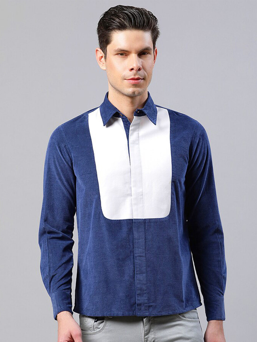 HOUSE OF S Men Straight Fit Colourblocked Corduroy Casual Shirt