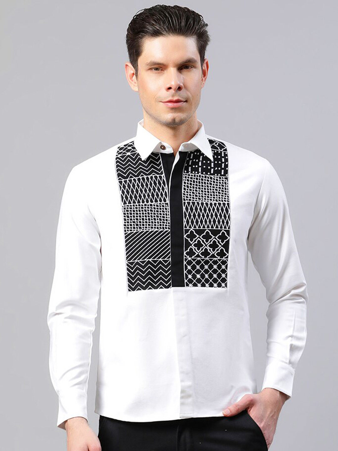 HOUSE OF S Men Straight Yoke Embroidered Cotton Casual Shirt