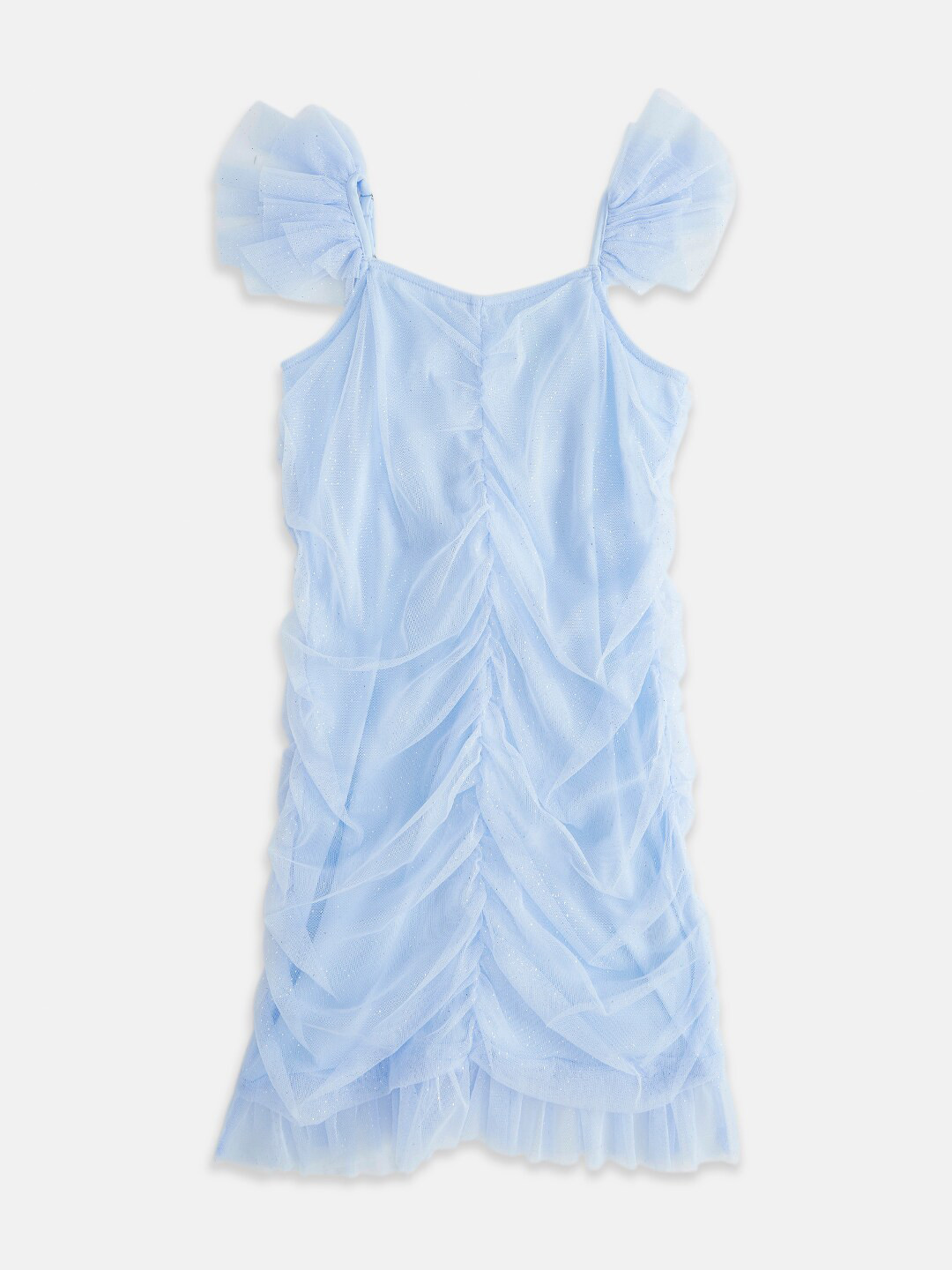 Pantaloons Junior Girls Ruched Gathered Flutter Sleeves Sheath Dress