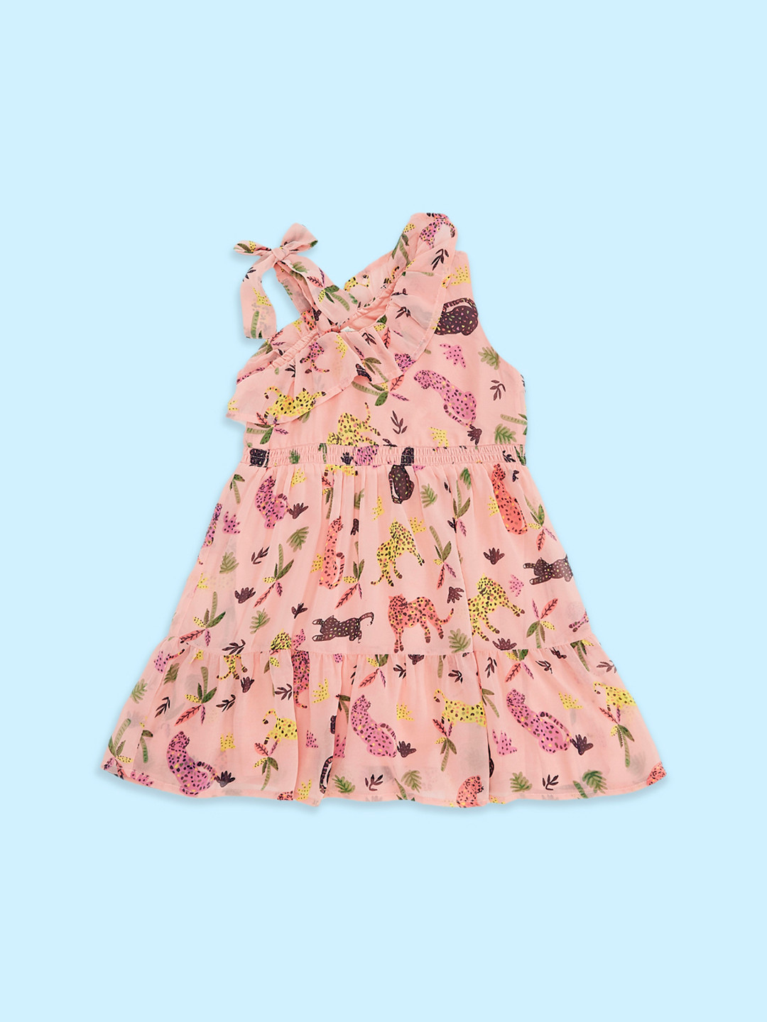 Pantaloons Junior Printed One Shoulder Cotton Fit And Flare Dress