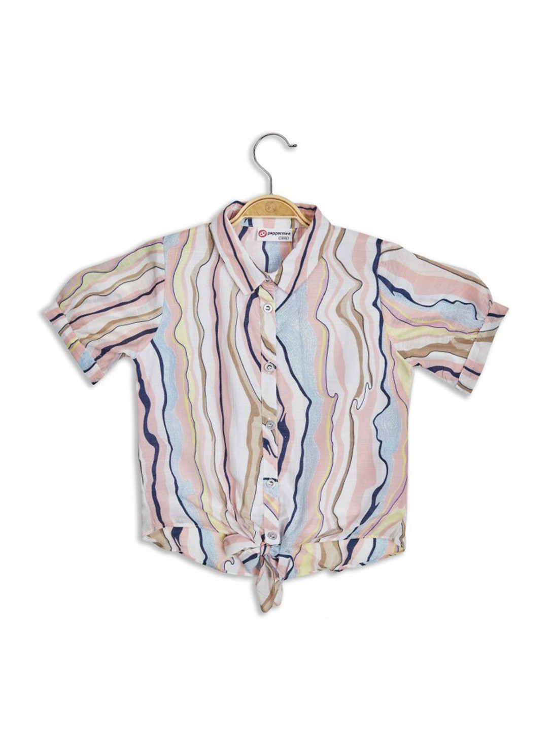 Peppermint Printed Puffed Sleeve Shirt Style Top