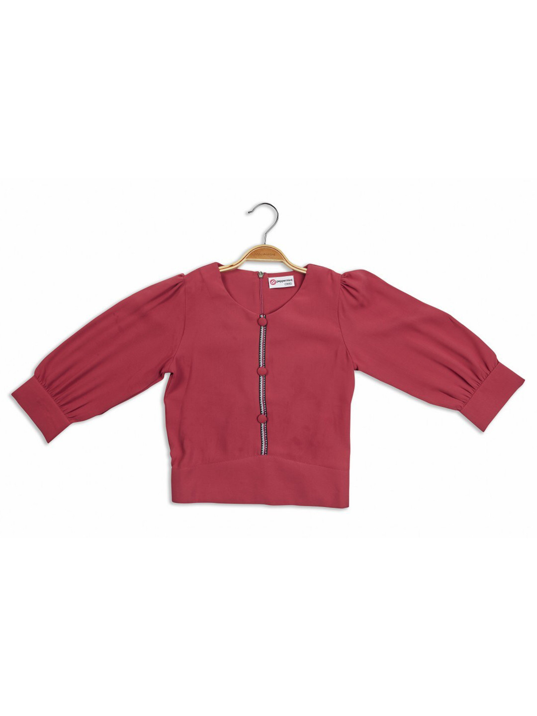 Peppermint Puff Sleeve Zipper Top