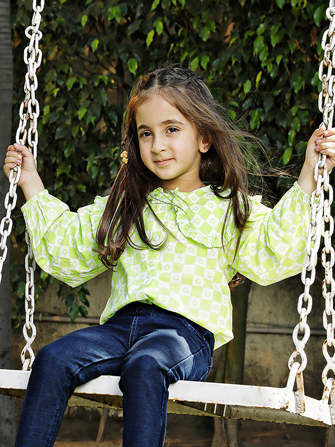 MiArcus Girls Checked Shirt Style Cotton Top