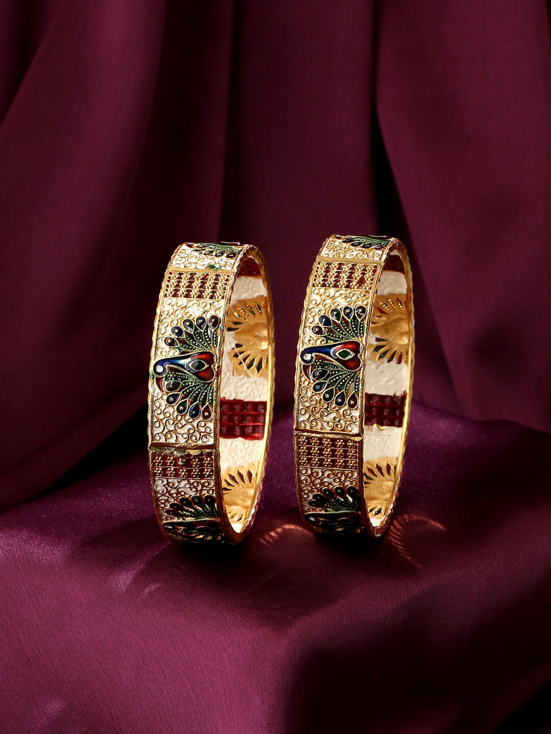 VIRAASI Set Of 2 Gold-Plated Peacock Design Bangles