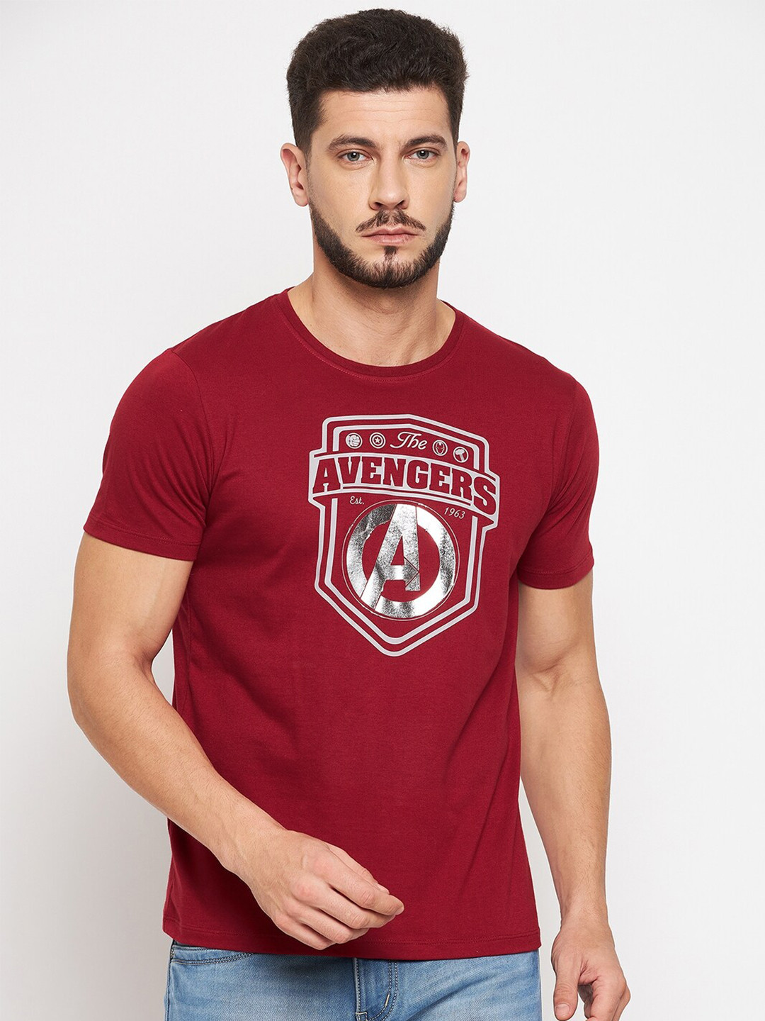 Marvel by Wear Your Mind Men Brand Logo Avengers Printed Cotton T-shirt